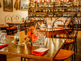 Italian home restaurant. Table setting.