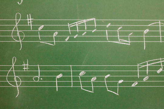 Musical notes on a blackboard