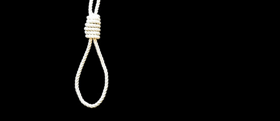 Noose isolated on black background. Suicide concept. Depression disorder.