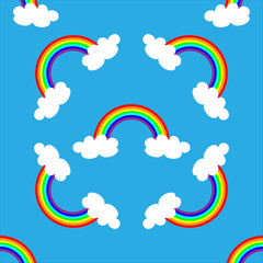 Flat design, cartoon rainbow seamless pattern background.