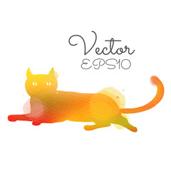 Silhouette of watercolor colorful cat.