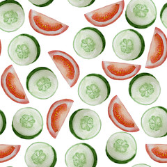 Seamless pattern with sliced cucumber and tomato.