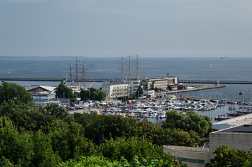 MARINA, SEAPORT AND SAILING VESSELS - Sunny day on the bay and sea coast in Gdynia