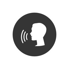 Voice control icon. Speak or talk recognition linear icon, speaking and talking command, sound commander or speech dictator head, vector