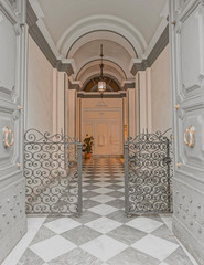 impressive vintage aparatmment building entrance hallway, Rome Italy