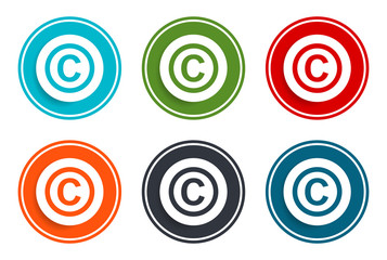 Copyright symbol icon flat vector illustration design round buttons collection 6 concept colorful frame simple circle set