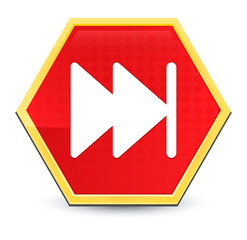 Next track playlist icon abstract red hexagon button bright yellow frame elegant design
