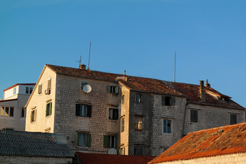 Croatian stone houses and blue sky. Dalmatian typical stone houses.