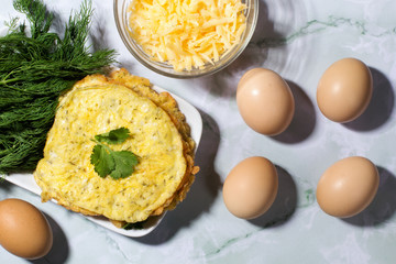 Waffles with eggs, cheese and dill. Chaffle