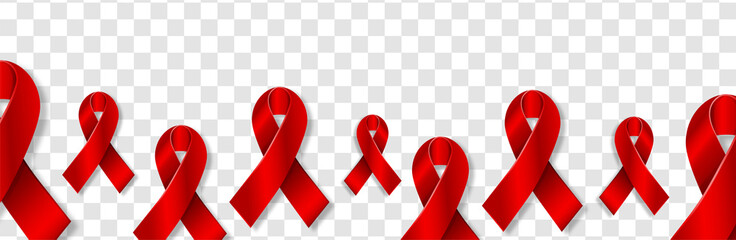 Realistic Red Ribbon Awareness poster to World AIDS Day - 1st December. Bow