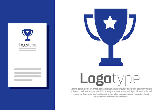 Blue Trophy cup icon isolated on white background. Award symbol. Champion cup icon. Logo design template element. Vector Illustration