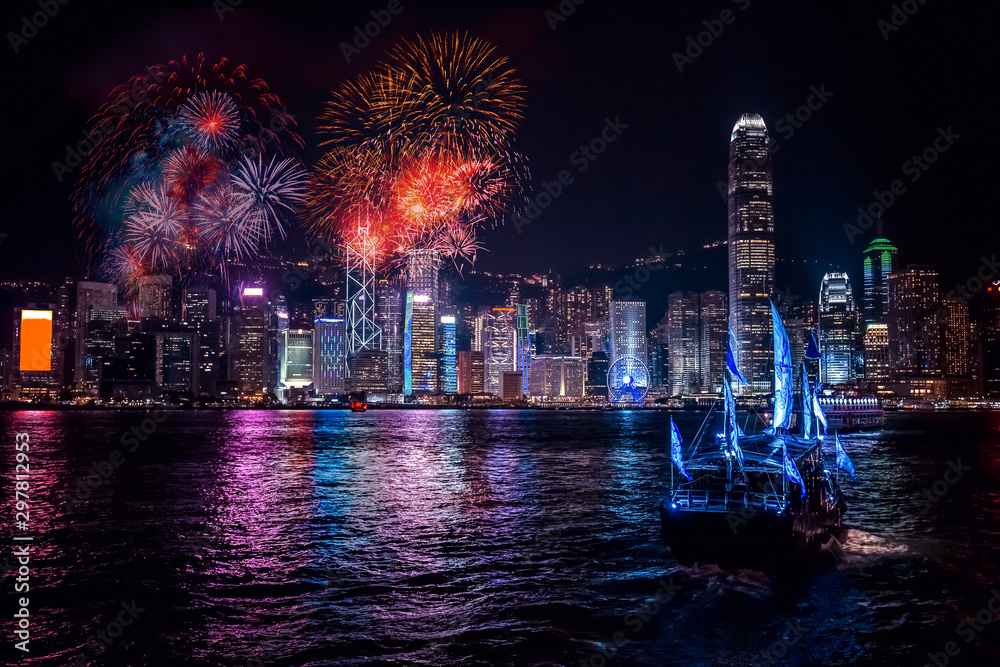 Canvas Prints Firework show on Victoria Harbor  in Hong Kong 