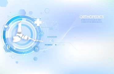 Obraz premium Medical orthopedic abstract background. Treatment for orthopedics traumatology of foot bones and joints injury. Medical presentation, hospital. Vector illustration