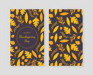 Happy Thanksgiving Day Card Template with Yellow Autumn Leaves, Design Element Can Be Used for Banner, Poster, Flyer, Invitation Vector Illustration