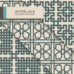 Set of Interlace Geometric Patterns, Seamless Asian Style Pattern Collection