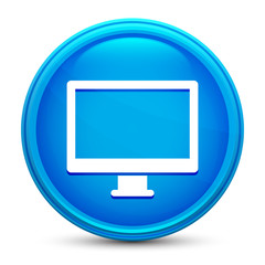 Monitor icon glass shiny blue round button isolated design vector illustration