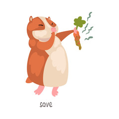 Save English Language Preposition and Cute Hamster Character, Educational Visual Material for Children Education Vector Illustration
