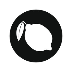 Lemon icon. Lemon in the circle sign isolated on white background. Symbol lemon with leaf. Vector illustration
