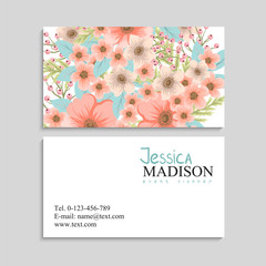 Yellow business card template with flowers