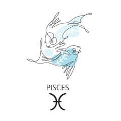 Pisces zodiac sign. One line. Vector illustration in the style of minimalism. Continuous line.