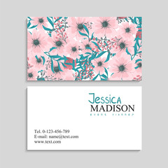 Pink business card template with flowers