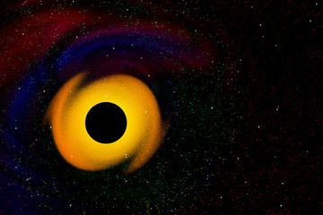 A black hole in outer space with colorful nebulae and stars.