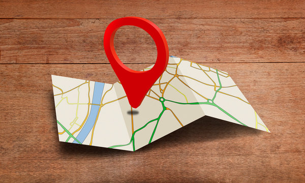 Map marker pointer on Wooden texture