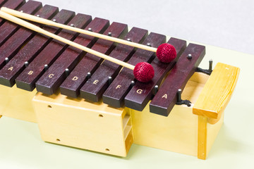 Wooden xylophone in a music classroom