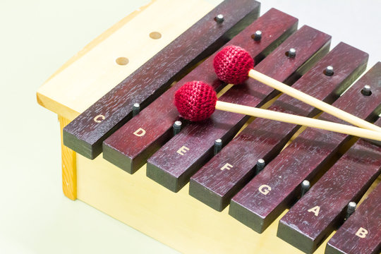 Wooden xylophone in a music classroom