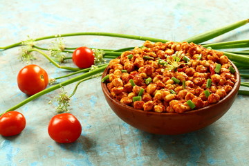 Homemade vegan curry with organic chickpeas.