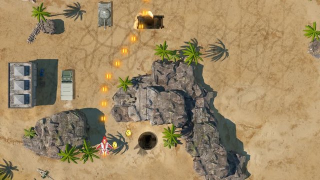 Plane Battles Video Game Imitation. Airplane War 3d Game. Top View. The Plane Flys Over The Jungle And Fights With The Enemy