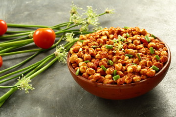 Bowel of chana masala, chickpeas curry ,Indian recipes.