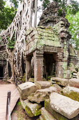 Fototapeta premium Ancient buddhist khmer temple in Angkor Wat, Cambodia. Banteay Kdei Prasat