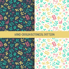 Winter Floral Botanical Repeat Texture, Berries and Leaves Surface Textile Colorful Pattern