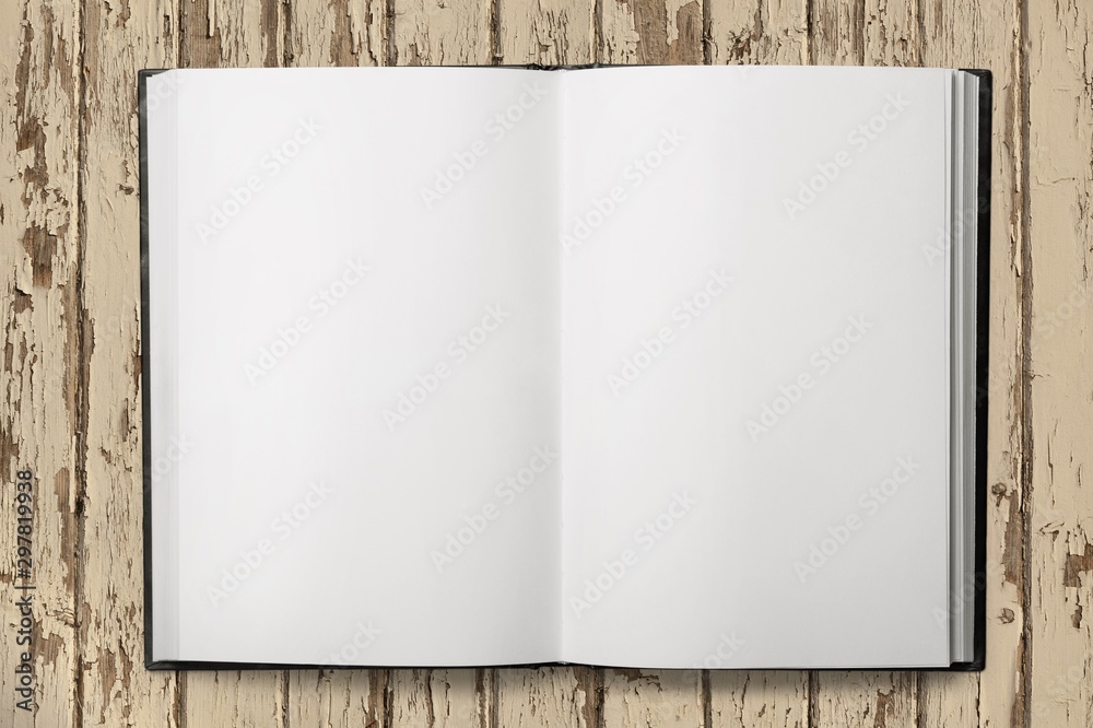 Poster Open blank notebook on a white background