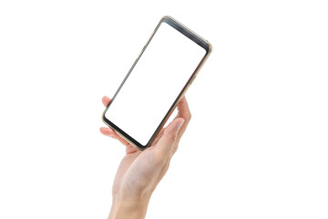 rght hand hold mobile phone with white background and clipping path