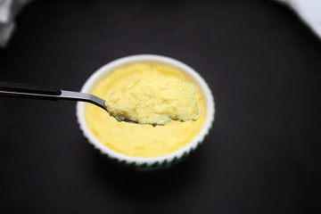 Custard Egg Microwave Cooked One Mouthful Spoon