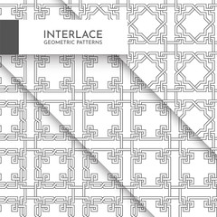 Set of Interlace Geometric Patterns, Seamless Asian Style Pattern Collection