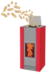 Wood pellett stove with pellett  isolated on white background