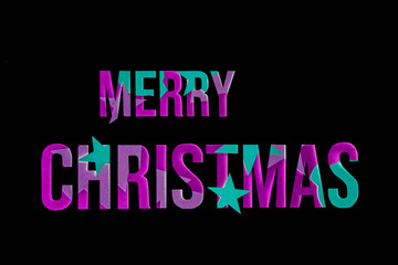 Holiday card Merry Christmas, made of paper cutting and different texture on the black background. Collection of font for your unique decoration in winter concept