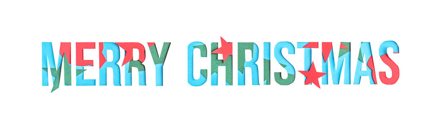 Holiday card Merry Christmas, made of paper cutting and different texture. Collection of font for your unique decoration in winter concept