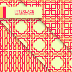 Set of Interlace Geometric Patterns, Seamless Asian Style Pattern Collection
