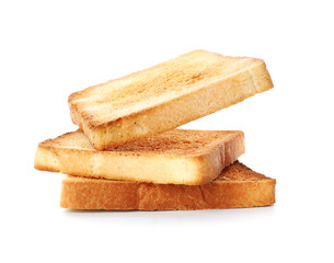 Slices of toasted bread isolated on white