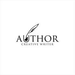 Author Write Logo Templates Design Vector Stock . vintage pen feather writer symbol, literature icon, diary sign, black illustration, writer logo templated 
