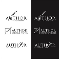 Set Of Write logo , simple style Stock Vector Art . Author Write Logo Templates Design Vector Stock . vintage pen feather writer symbol, literature icon, diary sign, black illustration, writer logo 