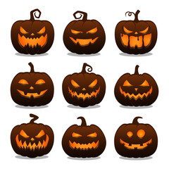 Set of dark pumpkins for halloween celebration