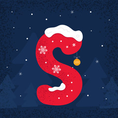 Winter Decorated Alphabet. Snow holiday letter S