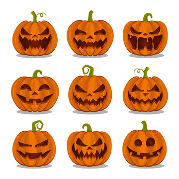 set of halloween pumpkins isolated on white background