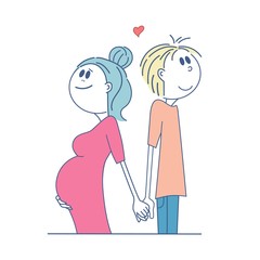 A couple of man and pregnant woman are thinking, hand drawn style vector design illustrations. Vector