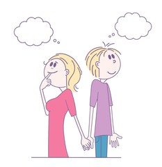 A couple of man and woman are thinking, hand drawn style vector design illustrations. Vector
